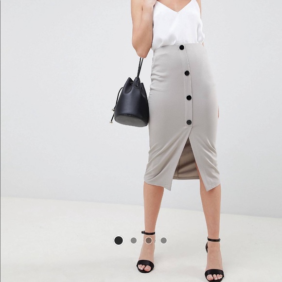 ASOS Dresses & Skirts - ASOS Design Ponte Button Pencil Skirt Light Gray